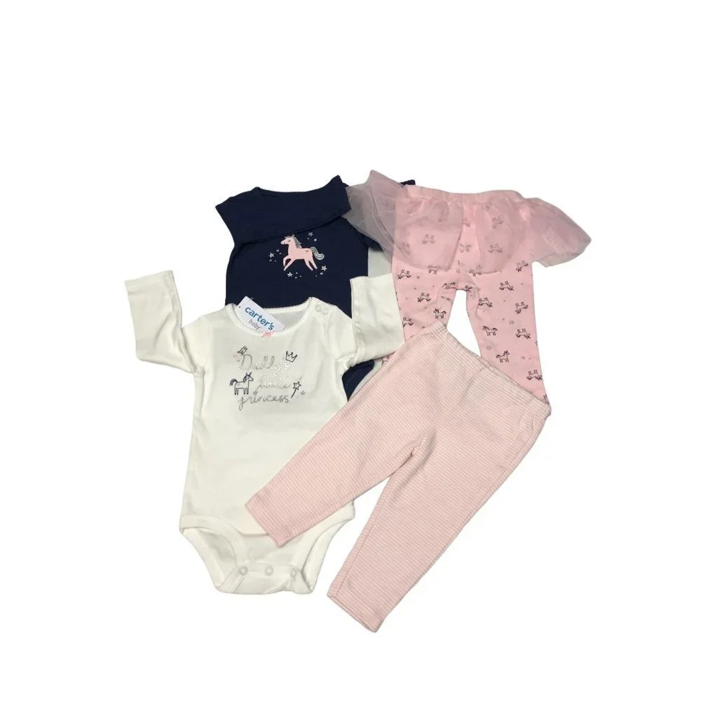 CARTERS 4 PIECES SET UNICORN/LITTLE PRINCESS  OUTFIT‎ SIZE 18 MOS NEW WITH TAG